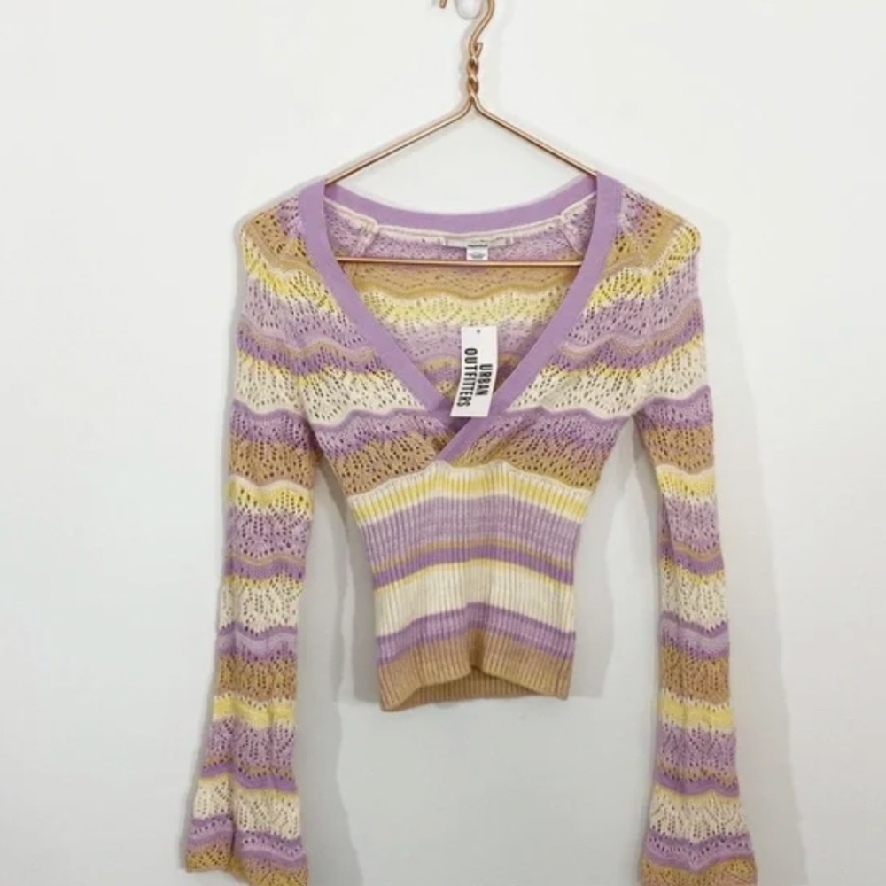 Kimchi Blue NWT XS Urban Outfitters Crochet Knit Babydoll Sweater Pastel - Picture 5 of 5